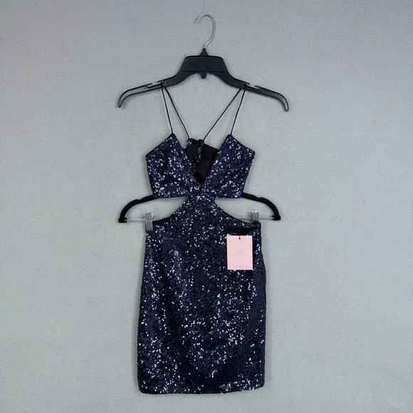 HELLO MOLLY Wanna Know How You Feel Sequin Dress Womens XS Navy Party Dressy - Picture 5 of 15